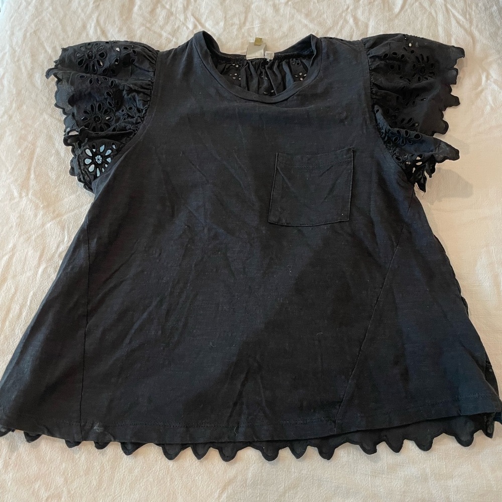 Anthropology black ruffle sleeve shirt